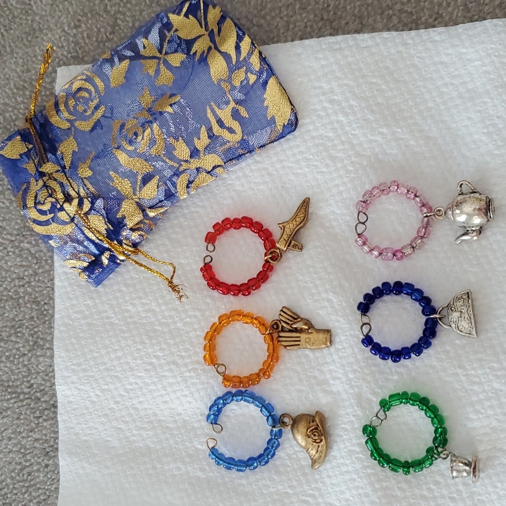 NWOT, Wine Glass Charms, Set of 6, Metal, Beaded